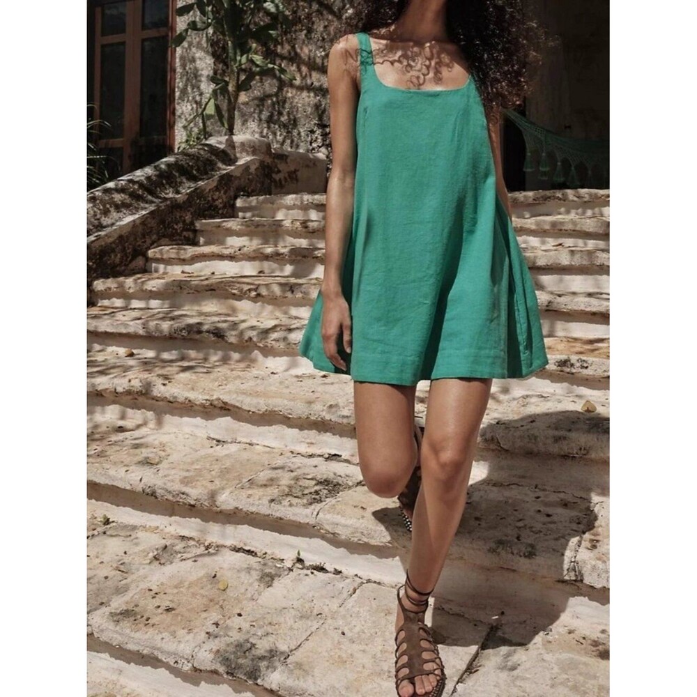 Free People Free-Est Breezy Linen Mini Dress Sleeveless Square Neck M 290387